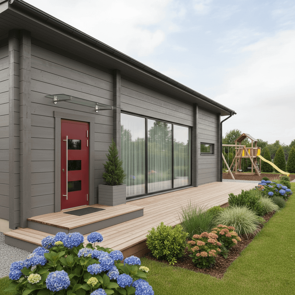 Современные окна гармонично сочетаются с фасадом коттеджа